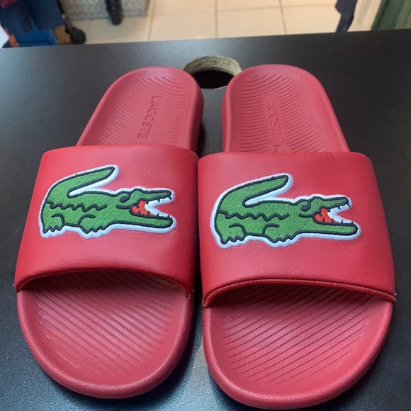Lacoste Shoes | Lacoste Red Slides Big Croc Logo Size 13 | Color: Red | Size: 13 | Mindytm's Closet